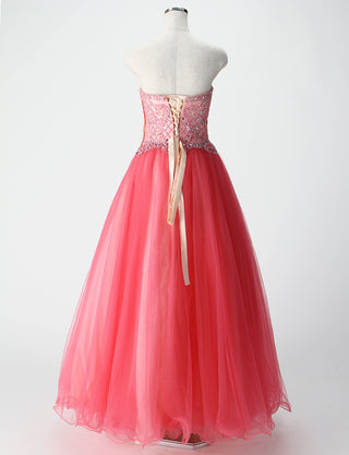 TWEED DRESS(ツイードドレス)のルージュピンクロングドレス・チュール｜TM1619-RPKのトルソー全身背面画像です。