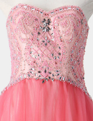 TWEED DRESS(ツイードドレス)のルージュピンクロングドレス・チュール｜TM1619-RPKのトルソー上半身正面画像です。