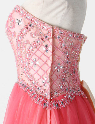 TWEED DRESS(ツイードドレス)のルージュピンクロングドレス・チュール｜TM1619-RPKのトルソー上半身側面画像です。