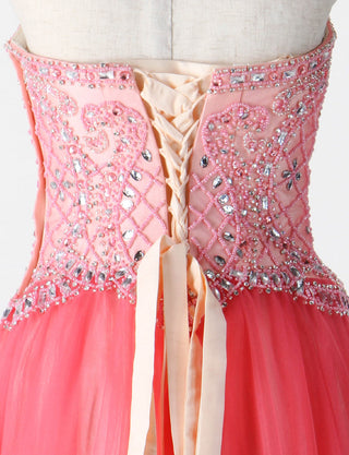 TWEED DRESS(ツイードドレス)のルージュピンクロングドレス・チュール｜TM1619-RPKのトルソー上半身背面画像です。