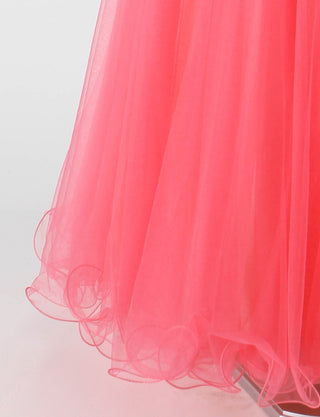 TWEED DRESS(ツイードドレス)のルージュピンクロングドレス・チュール｜TM1619-RPKのスカート裾拡大画像です。