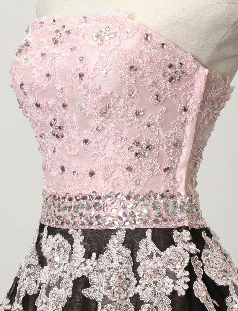 TWEED DRESS(ツイードドレス)のピンク×ブラックロングドレス・チュール｜TM1628-PKBKのトルソー上半身斜め画像です。