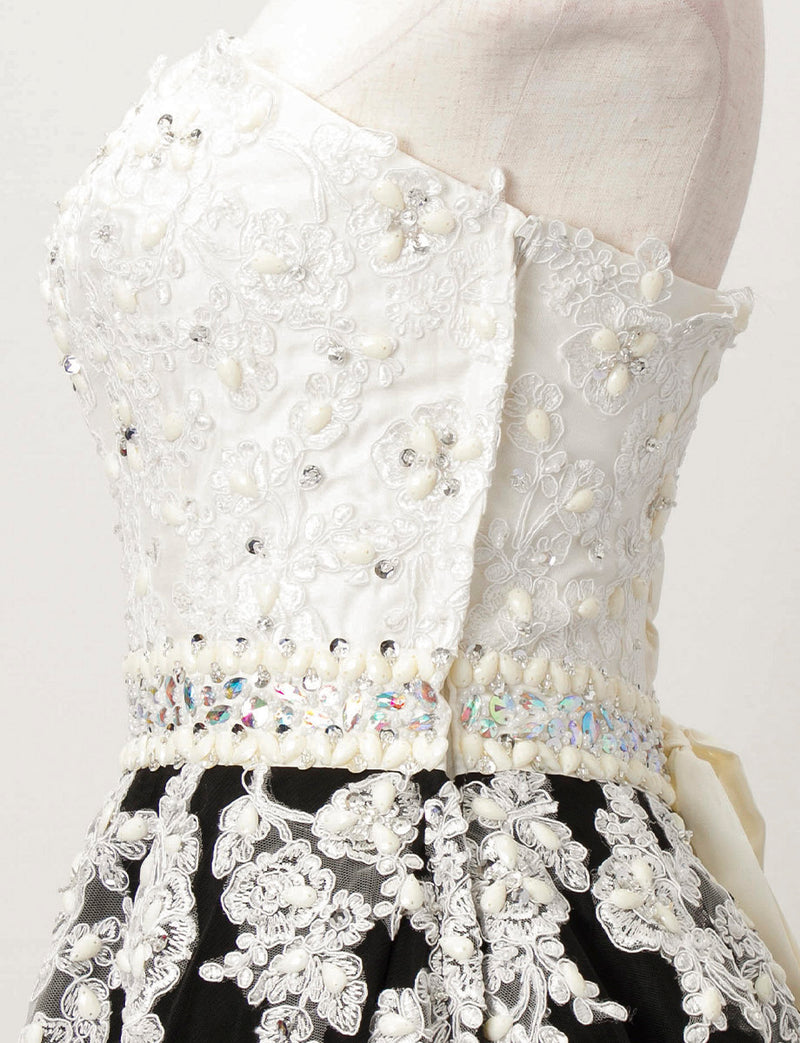 TWEED DRESS(ツイードドレス)のホワイト×ブラックロングドレス・チュール｜TM1628-WTBKのトルソー上半身側面画像です。