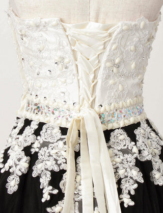 TWEED DRESS(ツイードドレス)のホワイト×ブラックロングドレス・チュール｜TM1628-WTBKのトルソー上半身背面画像です。