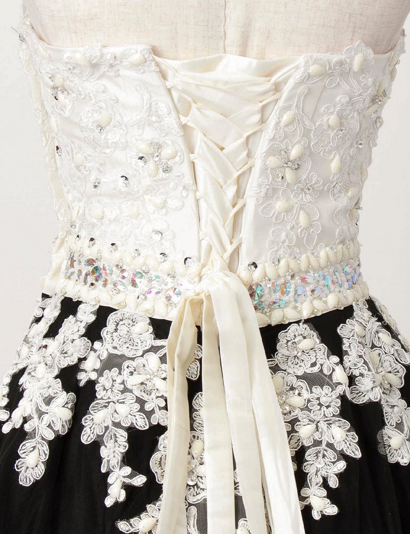 TWEED DRESS(ツイードドレス)のホワイト×ブラックロングドレス・チュール｜TM1628-WTBKのトルソー上半身背面画像です。
