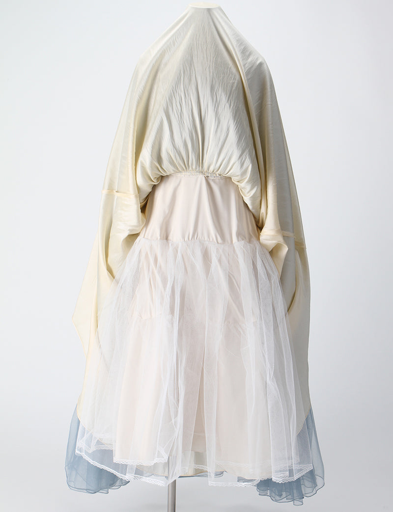 TWEED DRESS(ツイードドレス)のライトグレー×ベージュロングドレス・チュール｜TM1658-LGYのスカートパニエ画像です。