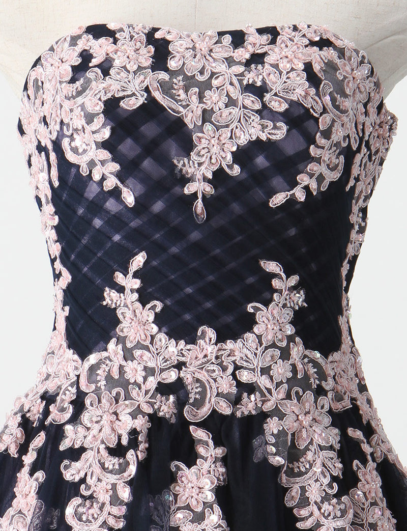 TWEED DRESS(ツイードドレス)のネイビー×ピンクロングドレス・チュール｜TM1658-NYPKのトルソー上半身正面画像です。