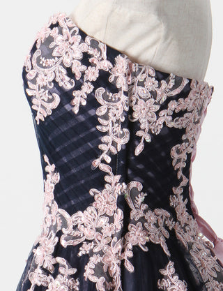 TWEED DRESS(ツイードドレス)のネイビー×ピンクロングドレス・チュール｜TM1658-NYPKのトルソー上半身側面画像です。