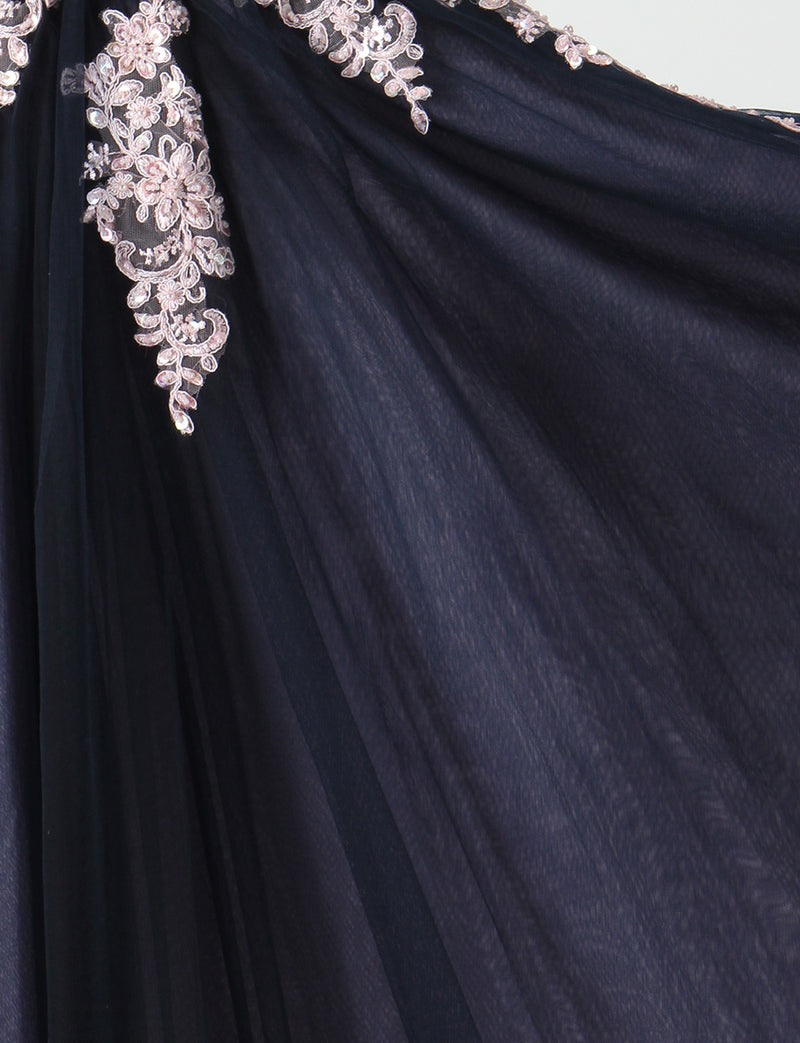 TWEED DRESS(ツイードドレス)のネイビー×ピンクロングドレス・チュール｜TM1658-NYPKのスカート生地拡大画像です。