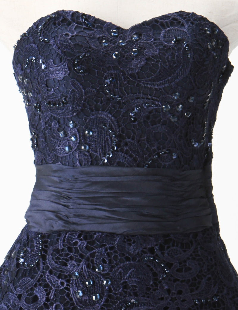 TWEED DRESS(ツイードドレス)のダークネイビーロングドレス・チュール｜TM1659-DNYのトルソー上半身正面画像です。
