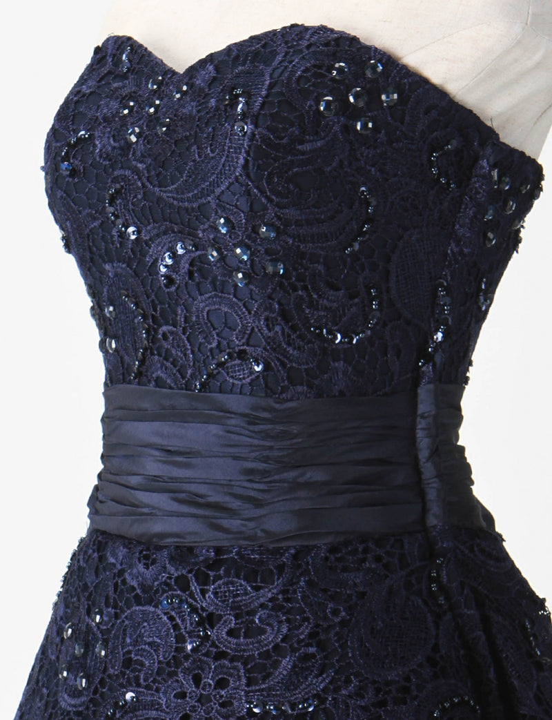 TWEED DRESS(ツイードドレス)のダークネイビーロングドレス・チュール｜TM1659-DNYのトルソー上半身斜め画像です。
