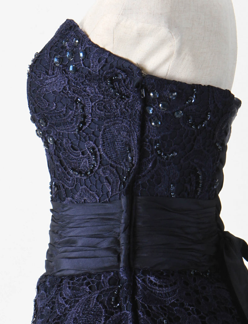 TWEED DRESS(ツイードドレス)のダークネイビーロングドレス・チュール｜TM1659-DNYのトルソー上半身側面画像です。