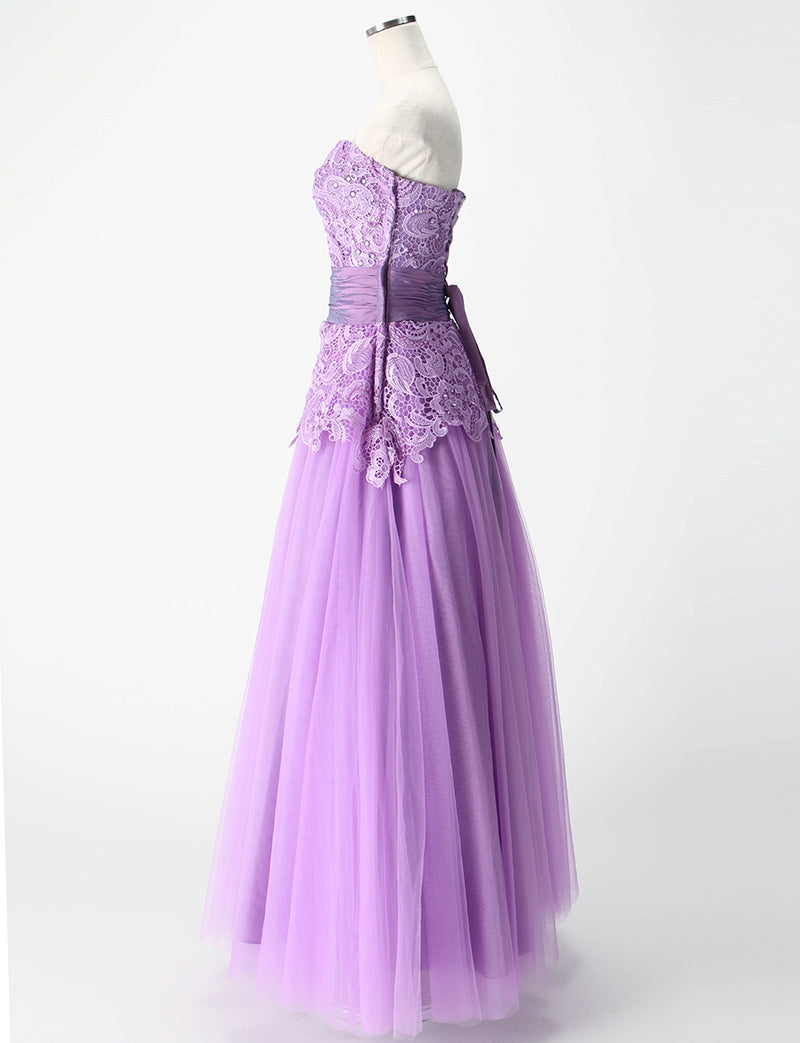 TWEED DRESS(ツイードドレス)のピンキーパープルロングドレス・チュール｜TM1659-PPEのトルソー全身側面画像です。