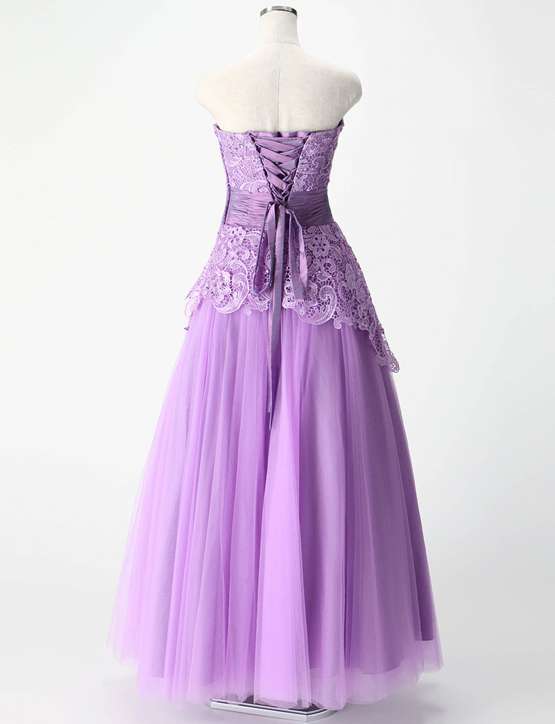 TWEED DRESS(ツイードドレス)のピンキーパープルロングドレス・チュール｜TM1659-PPEのトルソー全身背面画像です。