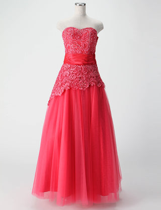 TWEED DRESS(ツイードドレス)のルージュピンクロングドレス・チュール｜TM1659-RPKのトルソー全身正面画像です。