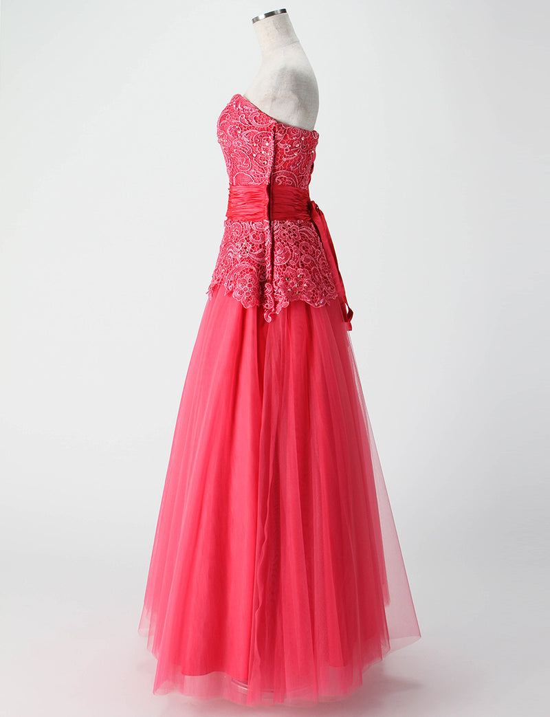 TWEED DRESS(ツイードドレス)のルージュピンクロングドレス・チュール｜TM1659-RPKのトルソー全身側面画像です。