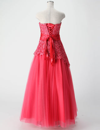 TWEED DRESS(ツイードドレス)のルージュピンクロングドレス・チュール｜TM1659-RPKのトルソー全身背面画像です。
