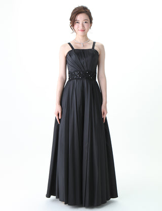 TWEED DRESS(ツイードドレス)のブラックロングドレス・タフタ｜TM1674-BKの全身正面画像です。
