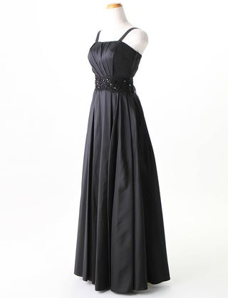 TWEED DRESS(ツイードドレス)のブラックロングドレス・タフタ｜TM1674-BKのトルソー全身斜め画像です。