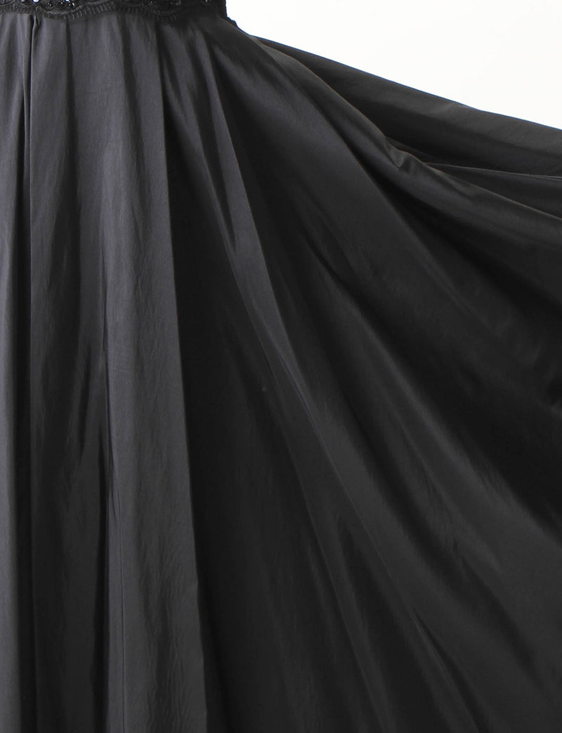 TWEED DRESS(ツイードドレス)のブラックロングドレス・タフタ｜TM1674-BKのスカート生地拡大画像です。