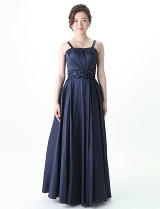 TWEED DRESS(ツイードドレス)のダークネイビーロングドレス・タフタ｜TM1674-DNYの全身正面画像です。