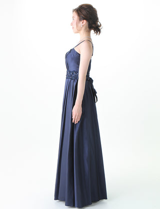 TWEED DRESS(ツイードドレス)のダークネイビーロングドレス・タフタ｜TM1674-DNYの全身側面画像です。