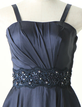 TWEED DRESS(ツイードドレス)のダークネイビーロングドレス・タフタ｜TM1674-DNYのトルソー上半身正面画像です。