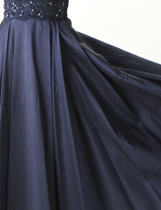 TWEED DRESS(ツイードドレス)のダークネイビーロングドレス・タフタ｜TM1674-DNYのスカート生地拡大画像です。