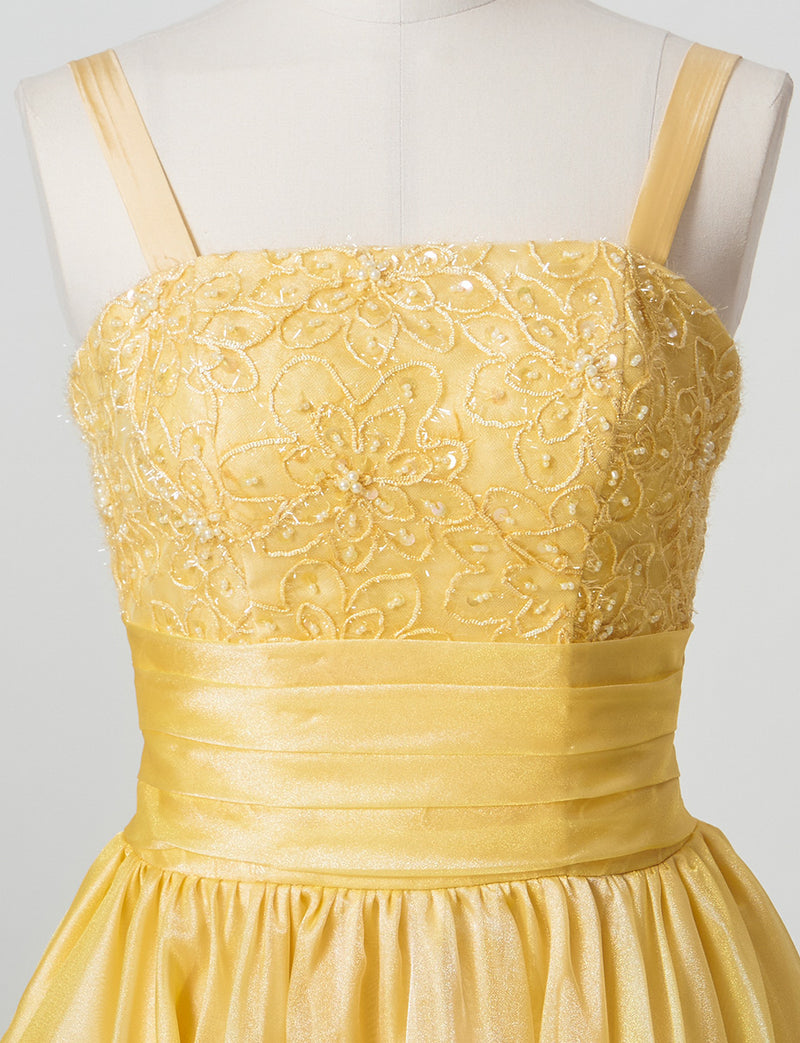 TWEED DRESS(ツイードドレス)のクロームイエローロングドレス・オーガンジー｜TM1675-CYWのトルソー上半身正面画像です。