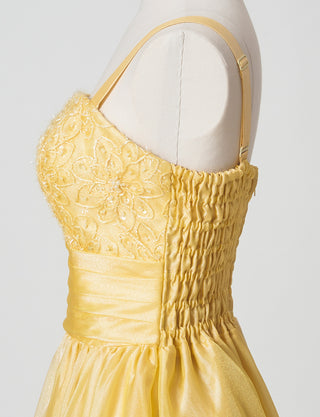 TWEED DRESS(ツイードドレス)のクロームイエローロングドレス・オーガンジー｜TM1675-CYWのトルソー上半身側面画像です。