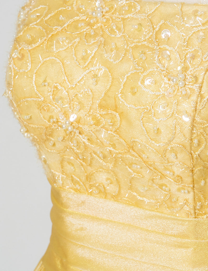 TWEED DRESS(ツイードドレス)のクロームイエローロングドレス・オーガンジー｜TM1675-CYWの上半身装飾拡大画像です。