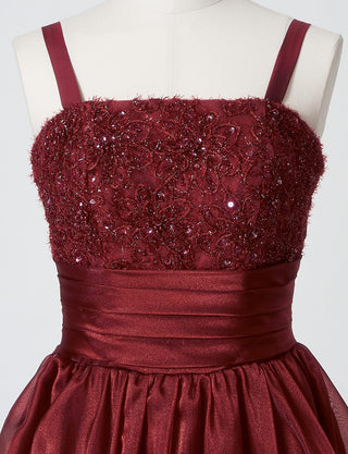 TWEED DRESS(ツイードドレス)のワインレッドロングドレス・オーガンジー｜TM1675-WRDのトルソー上半身正面画像です。