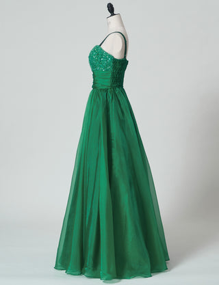 TWEED DRESS(ツイードドレス)のグリーンロングドレス・オーガンジー｜TM1675-GNのトルソー全身側面画像です。