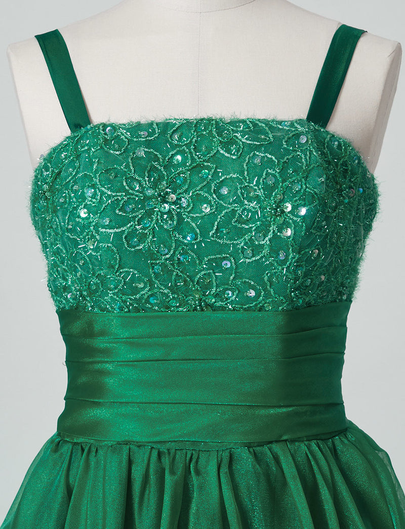 TWEED DRESS(ツイードドレス)のグリーンロングドレス・オーガンジー｜TM1675-GNのトルソー上半身正面画像です。