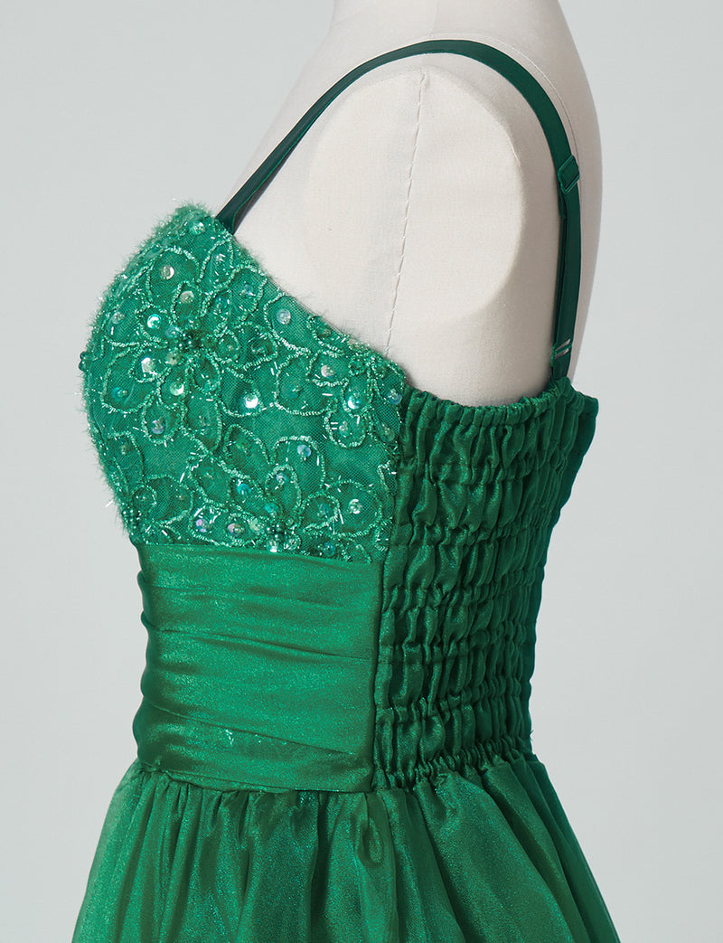 TWEED DRESS(ツイードドレス)のグリーンロングドレス・オーガンジー｜TM1675-GNのトルソー上半身側面画像です。