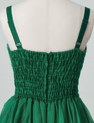 TWEED DRESS(ツイードドレス)のグリーンロングドレス・オーガンジー｜TM1675-GNのトルソー上半身背面画像です。