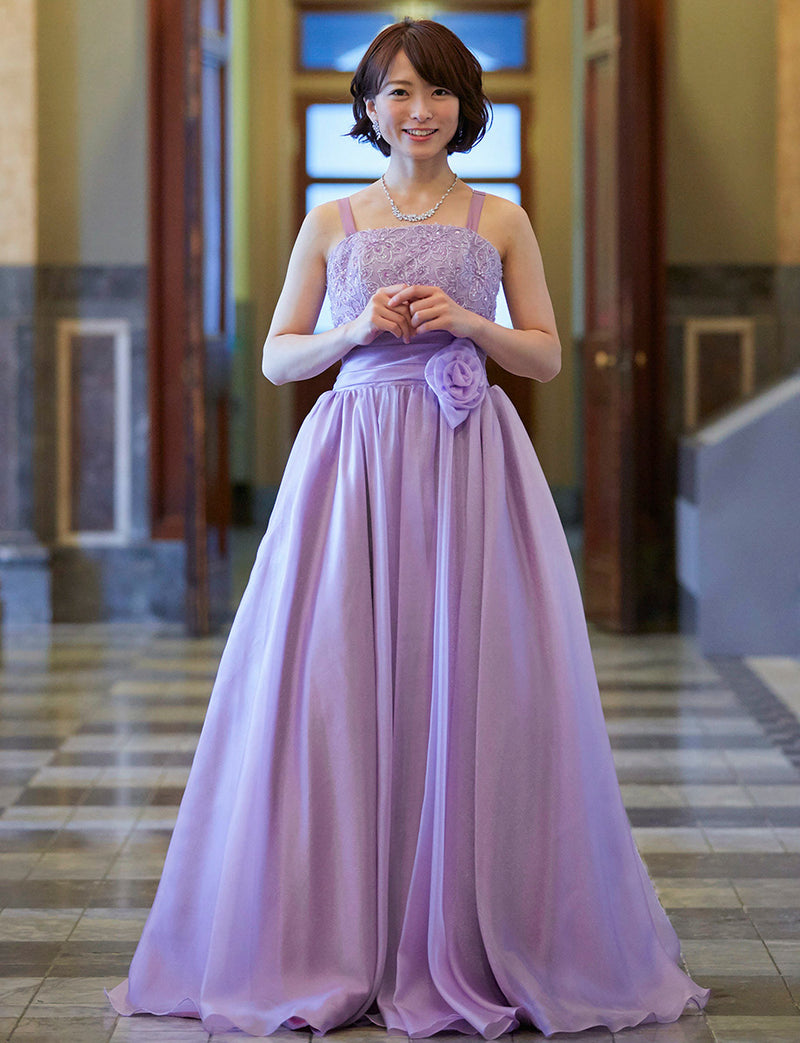 TWEED DRESS(ツイードドレス)のラベンダーロングドレス・オーガンジー｜TM1675-LVの全身正面画像です。