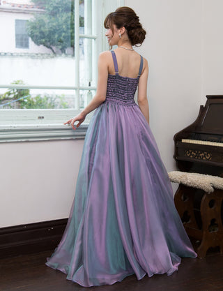 TWEED DRESS(ツイードドレス)のパープルレインロングドレス・オーガンジー｜TM1675-PERNの全身背面画像です。