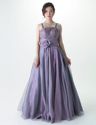 TWEED DRESS(ツイードドレス)のパープルレインロングドレス・オーガンジー｜TM1675-PERNの全身正面画像です。
