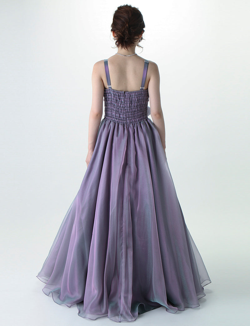 TWEED DRESS(ツイードドレス)のパープルレインロングドレス・オーガンジー｜TM1675-PERNの全身背面画像です。