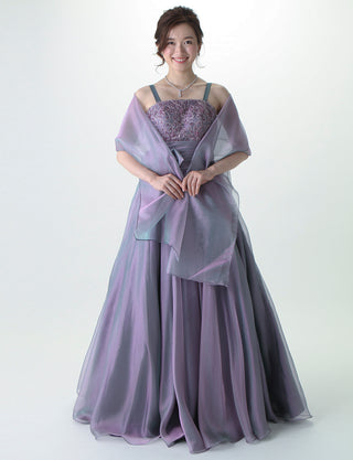 TWEED DRESS(ツイードドレス)のパープルレインロングドレス・オーガンジー｜TM1675-PERNの全身正面ストール着用画像です。