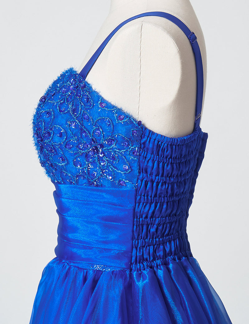 TWEED DRESS(ツイードドレス)のロイヤルブルーロングドレス・オーガンジー｜TM1675-RBLのトルソー上半身側面画像です。