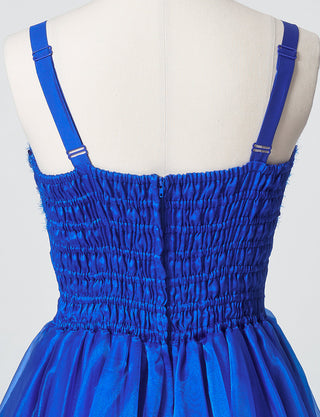 TWEED DRESS(ツイードドレス)のロイヤルブルーロングドレス・オーガンジー｜TM1675-RBLのトルソー上半身背面画像です。