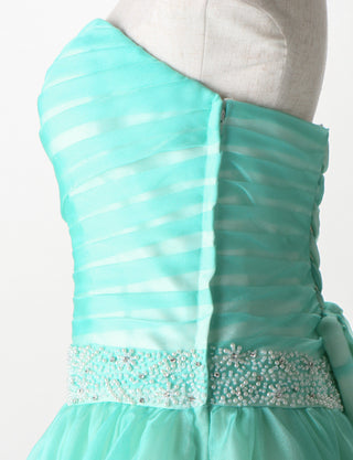 TWEED DRESS(ツイードドレス)のターコイズロングドレス・オーガンジー｜TM1687-TQのトルソー上半身側面画像です。