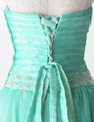 TWEED DRESS(ツイードドレス)のターコイズロングドレス・オーガンジー｜TM1687-TQのトルソー上半身背面画像です。
