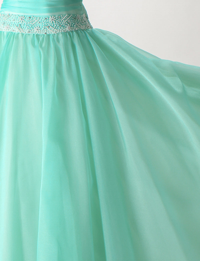 TWEED DRESS(ツイードドレス)のターコイズロングドレス・オーガンジー｜TM1687-TQのスカート生地拡大画像です。