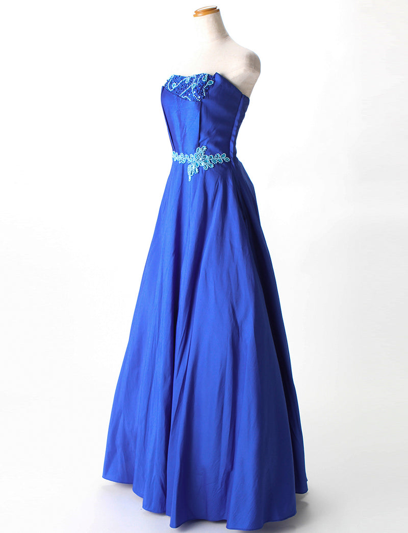 TWEED DRESS(ツイードドレス)のロイヤルブルーロングドレス・タフタ｜TM1691-RBLのトルソー全身斜め画像です。