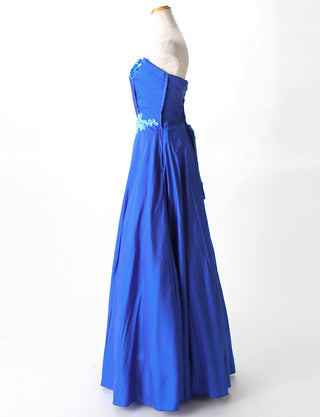 TWEED DRESS(ツイードドレス)のロイヤルブルーロングドレス・タフタ｜TM1691-RBLのトルソー全身側面画像です。