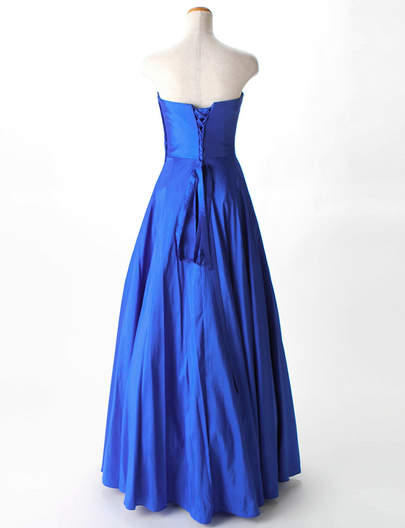 TWEED DRESS(ツイードドレス)のロイヤルブルーロングドレス・タフタ｜TM1691-RBLのトルソー全身背面画像です。
