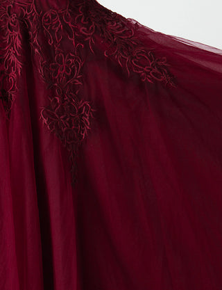 TWEED DRESS(ツイードドレス)のワインレッドロングドレス・チュール｜TM1616-WRDのスカート生地拡大画像です。